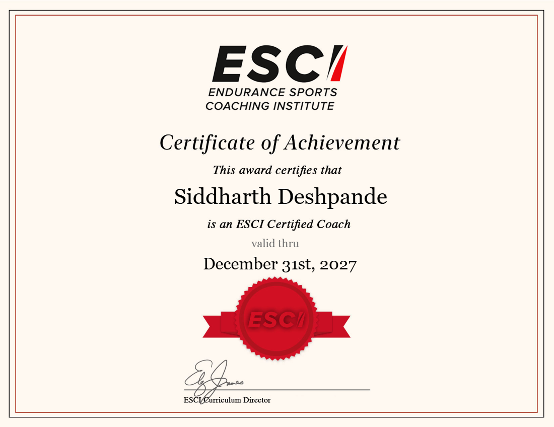 Siddharth Deshpande coach certification certificate